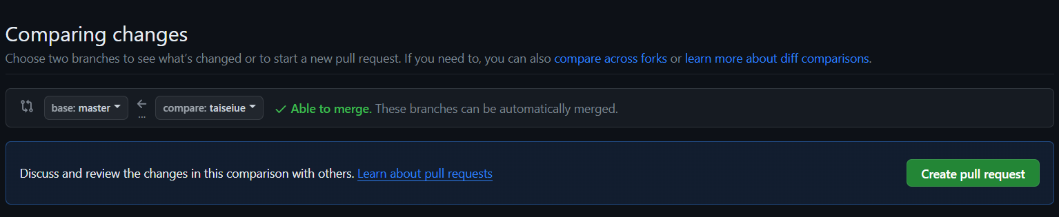 Comparing changes画面
